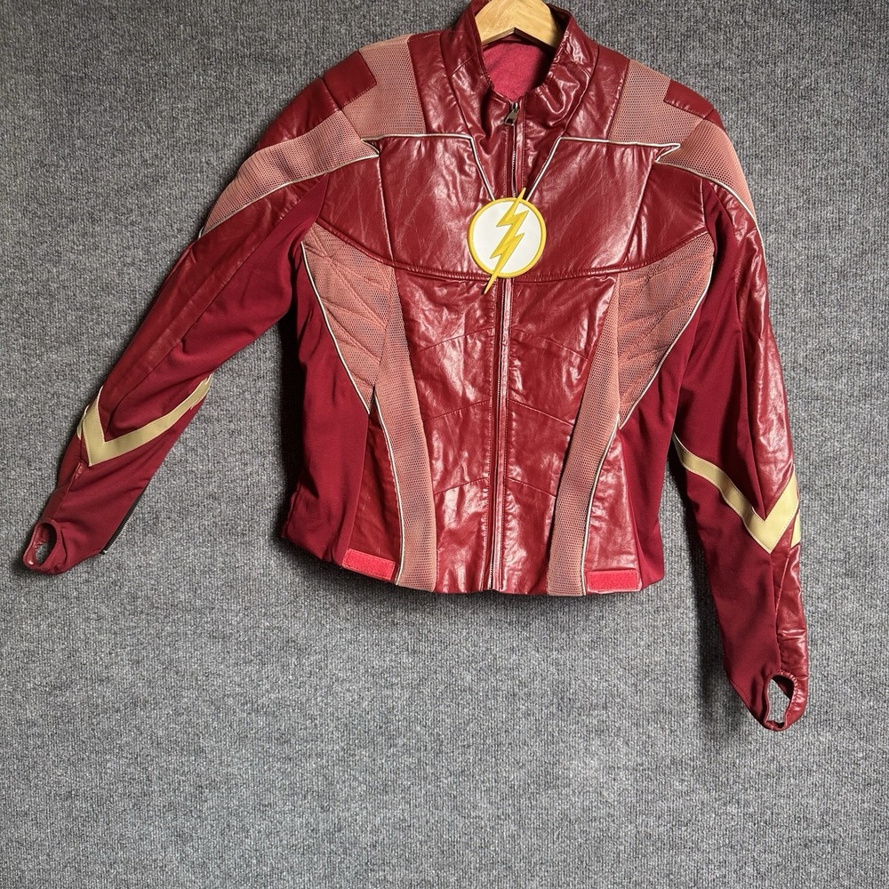 The Flash Cosplay XL Jacket Season 4 Barry Allen Maroon Faux Leather Men No Belt